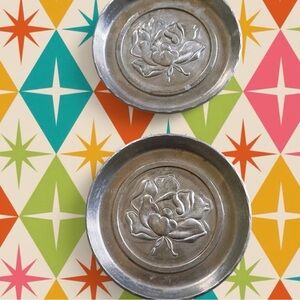 1950s Aluminum Floral Coasters Set of 2 | Atomic Flower | Kitschy Decor